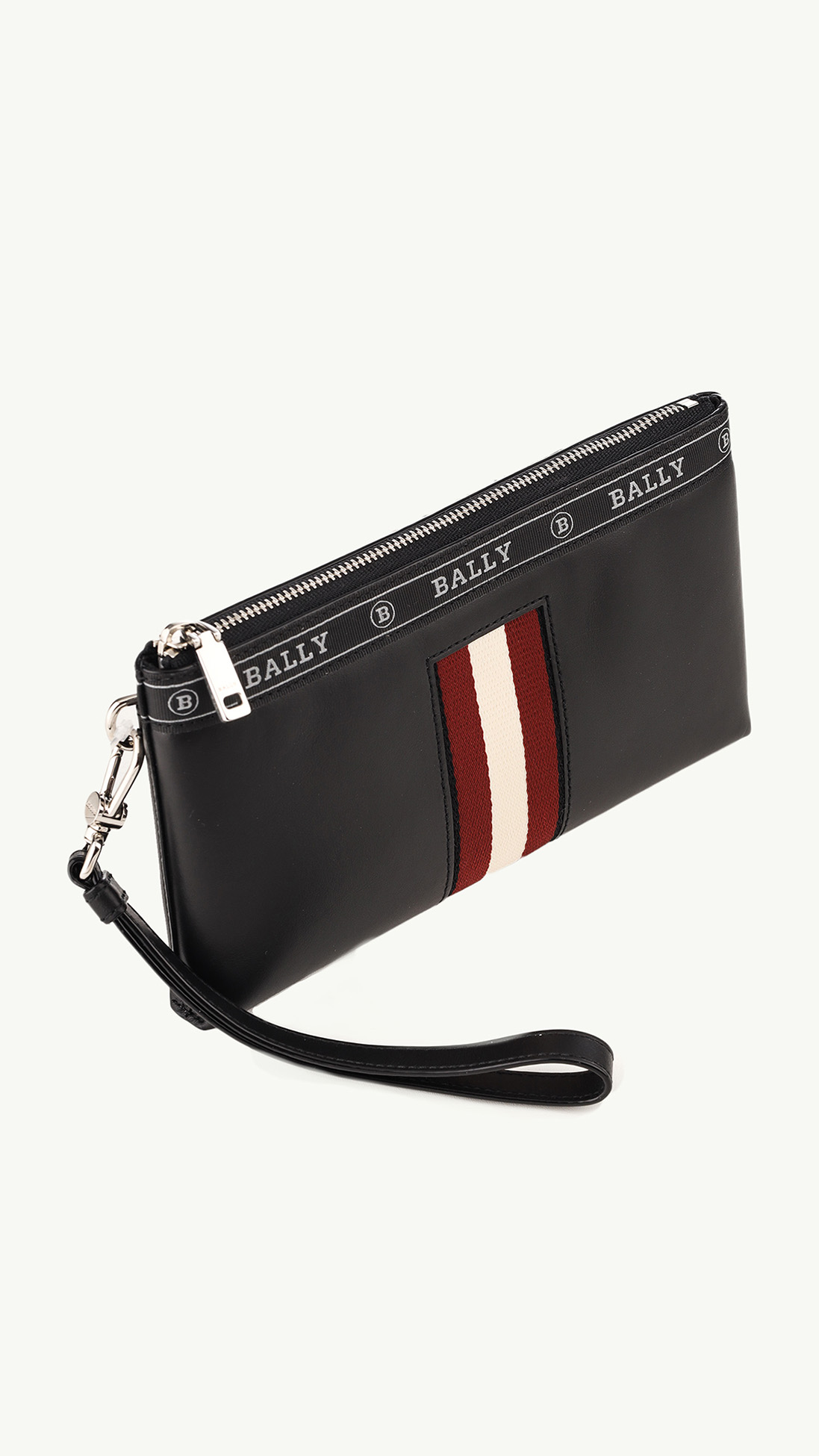 BALLY Beryer Phone Wallet in Black Bovine Leather with Red/White Stripe 2