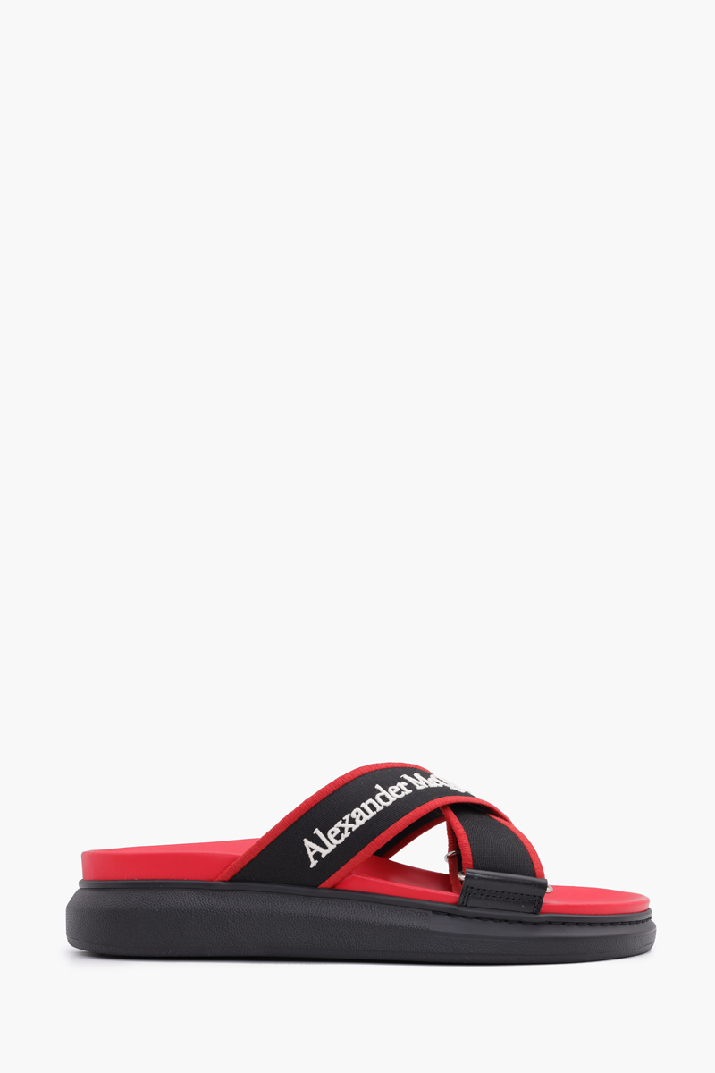 ALEXANDER MCQUEEN Men Oversized Hybrid Slide in Black/Red Calf Leather 0