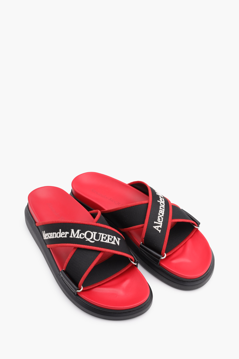 ALEXANDER MCQUEEN Men Oversized Hybrid Slide in Black/Red Calf Leather 1