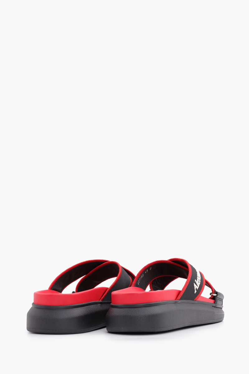 ALEXANDER MCQUEEN Men Oversized Hybrid Slide in Black/Red Calf Leather 2