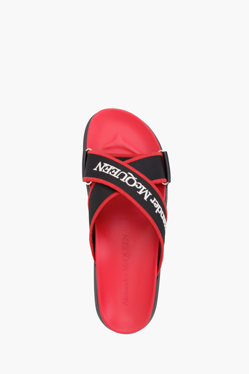 ALEXANDER MCQUEEN Men Oversized Hybrid Slide in Black/Red Calf Leather 3