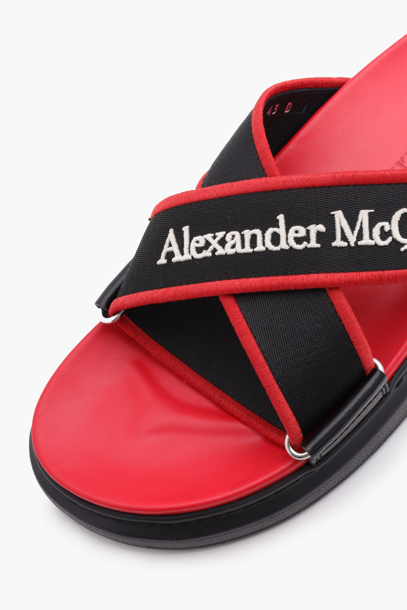 ALEXANDER MCQUEEN Men Oversized Hybrid Slide in Black/Red Calf Leather 4