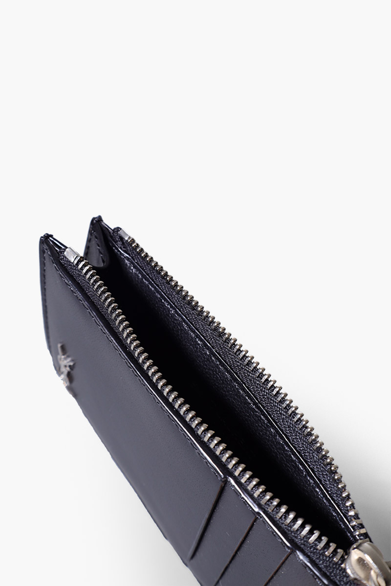 SAINT LAURENT Tiny Monogram Zipped Card Case in Black Matte Calf Leather SHW 3