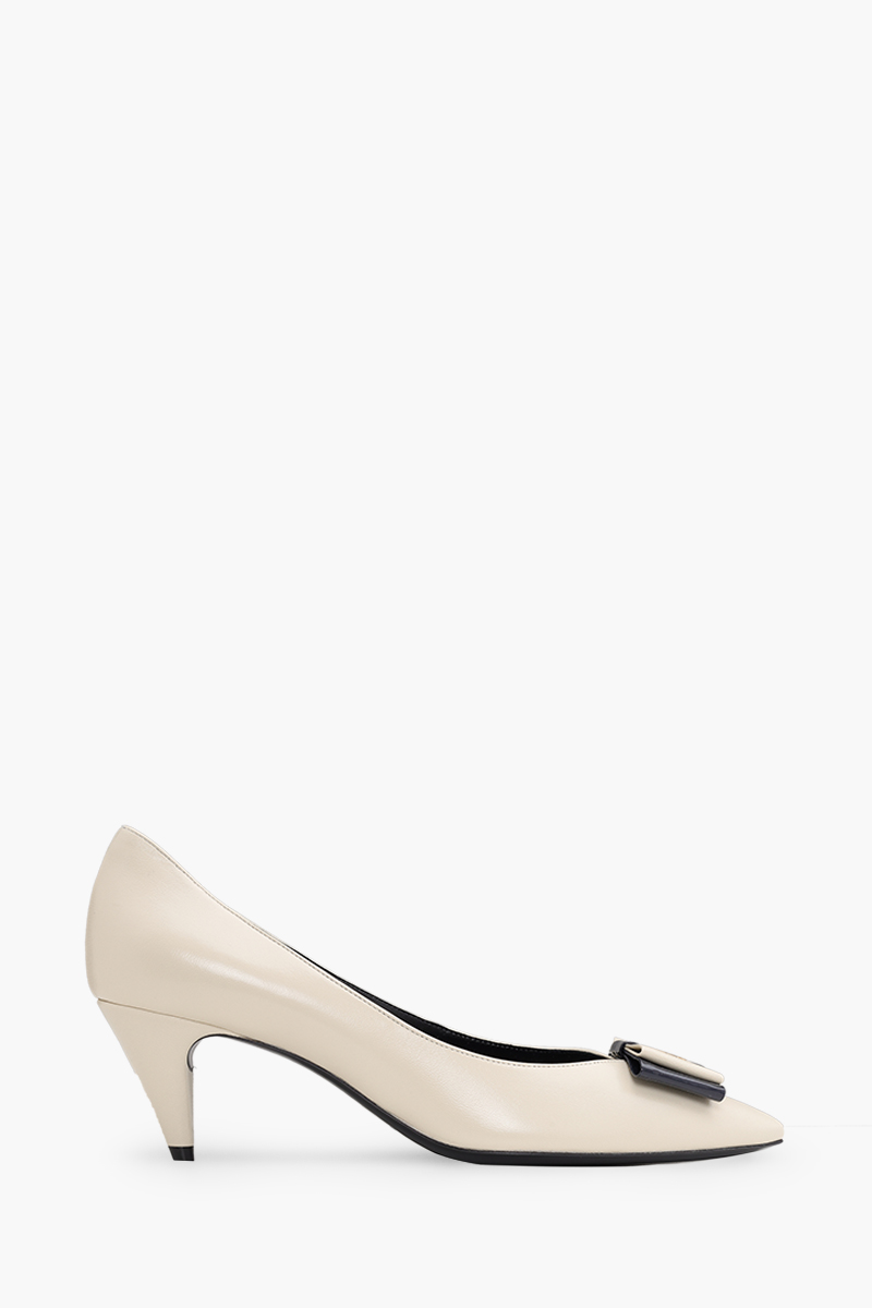 SAINT LAURENT Anais Pumps 55mm in Pearl/Navy Smooth and Patent Leather 0