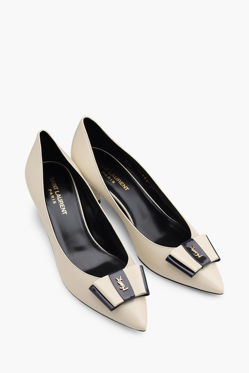 SAINT LAURENT Anais Pumps 55mm in Pearl/Navy Smooth and Patent Leather 1
