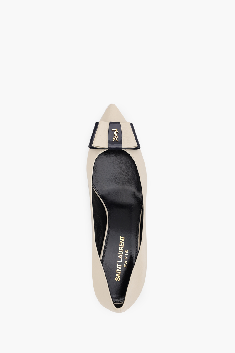 SAINT LAURENT Anais Pumps 55mm in Pearl/Navy Smooth and Patent Leather 3
