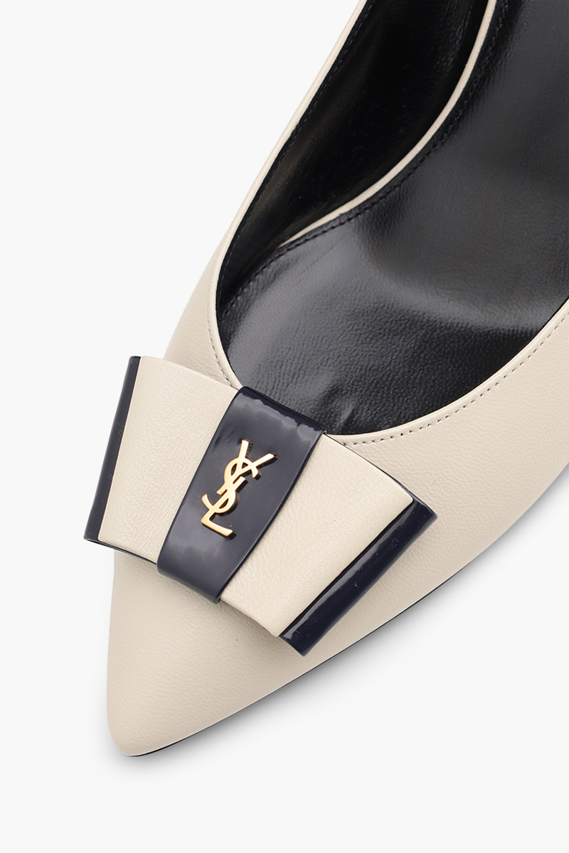SAINT LAURENT Anais Pumps 55mm in Pearl/Navy Smooth and Patent Leather 4