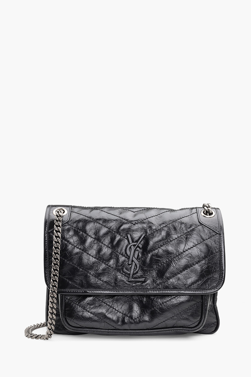 SAINT LAURENT Medium Monogramme Niki Shoulder Bag in Black Grained RHW 0