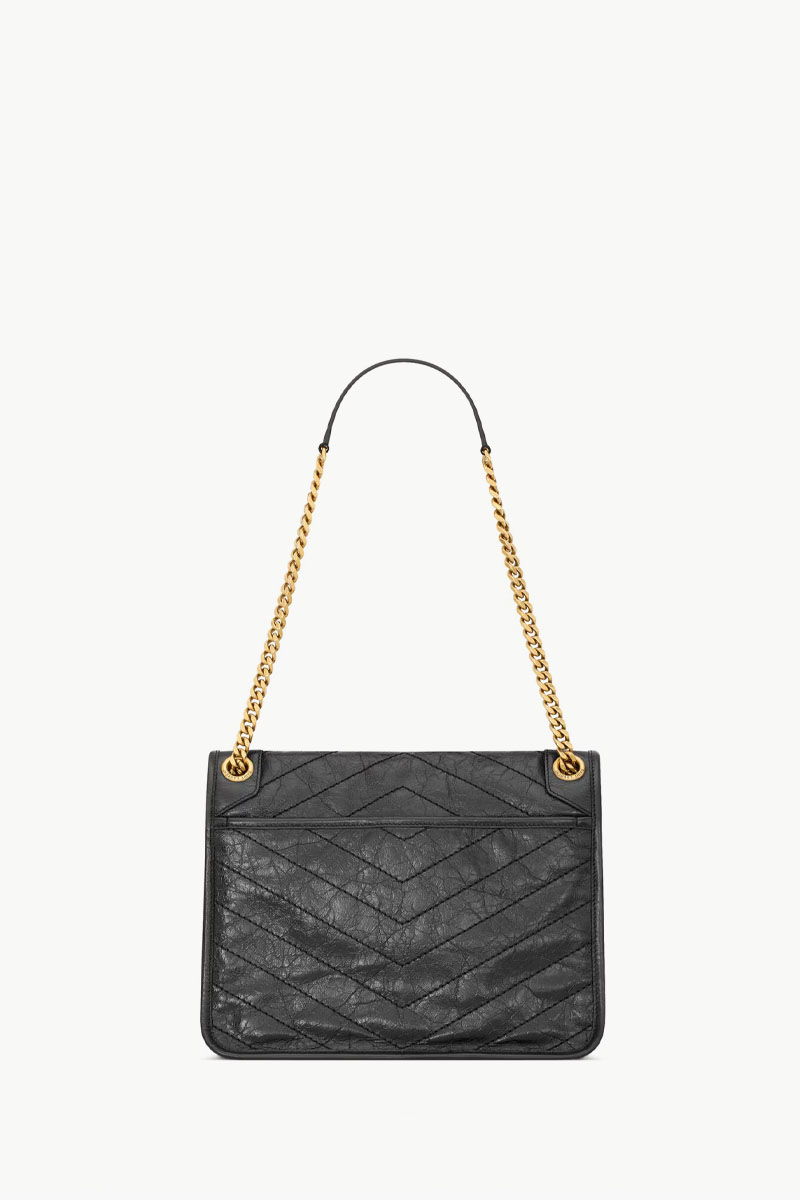 SAINT LAURENT Medium Monogram Niki Shoulder Bag in Black Vintage Crinkled Leather GHW 2