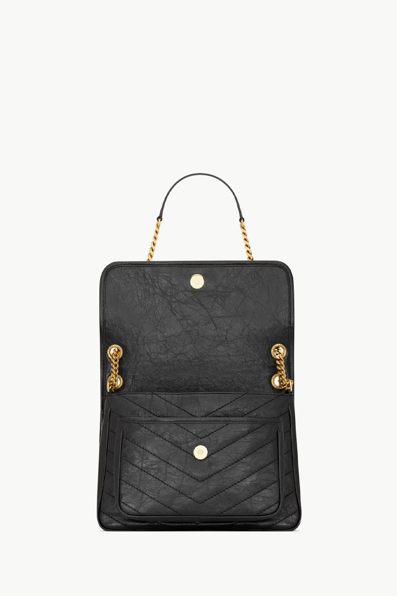 SAINT LAURENT Medium Monogram Niki Shoulder Bag in Black Vintage Crinkled Leather GHW 3