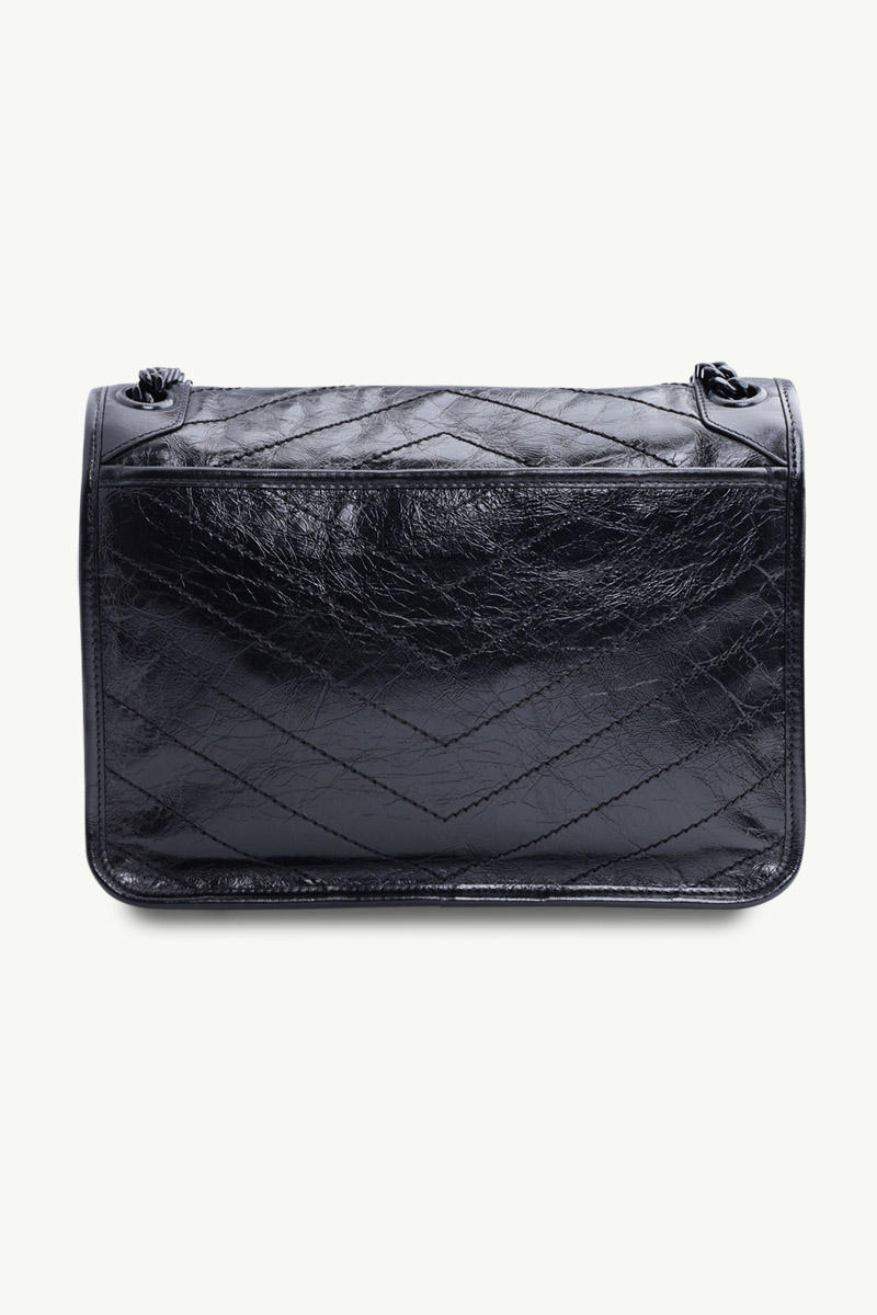 SAINT LAURENT Medium Monogram Niki Shoulder Bag in Black Vintage Crinkled Leather BHW 1
