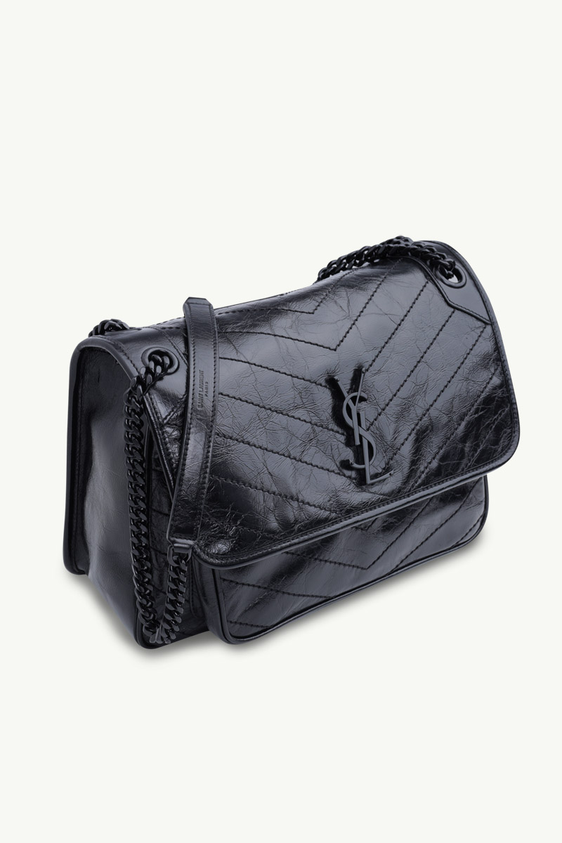 SAINT LAURENT Medium Monogram Niki Shoulder Bag in Black Vintage Crinkled Leather BHW 2