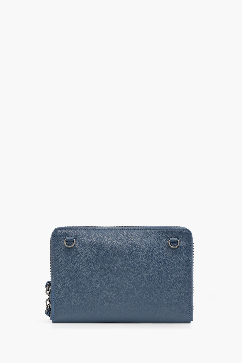 BALENCIAGA Neo Classic Zip Around Pouch in Petrol Blue Grained RHW with Strap 1