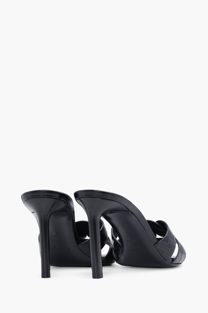 SAINT LAURENT Tribute Open Toe Mules 8.5cm in Black Croco-Stamped Leather 2