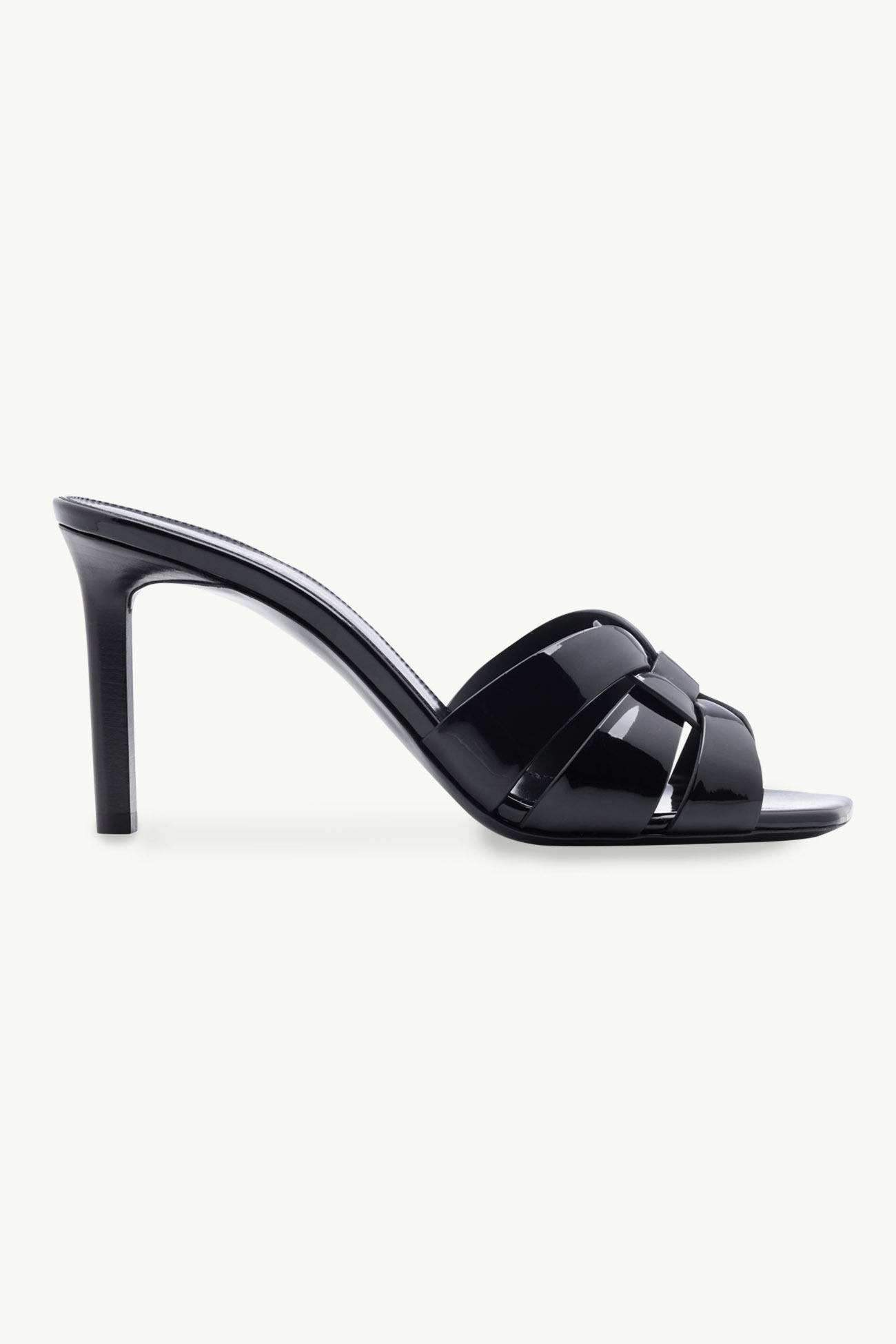SAINT LAURENT Tribute Open Toe Mules 8.5cm in Black Patent 0