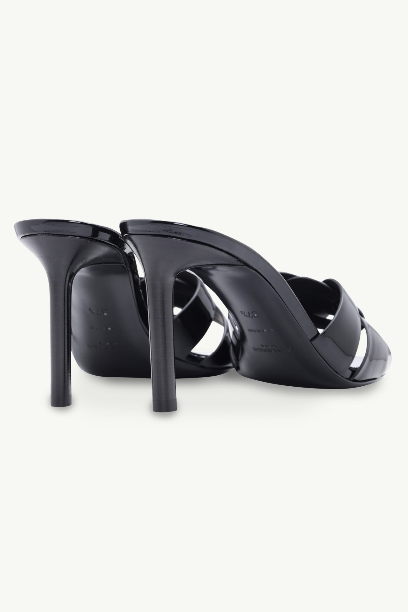 SAINT LAURENT Tribute Open Toe Mules 8.5cm in Black Patent 2