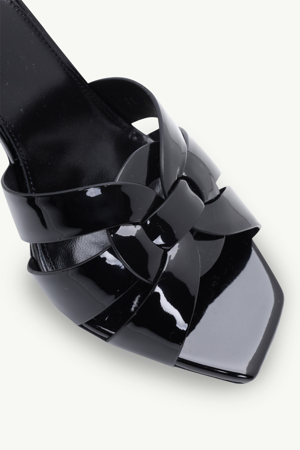 SAINT LAURENT Tribute Open Toe Mules 8.5cm in Black Patent 3