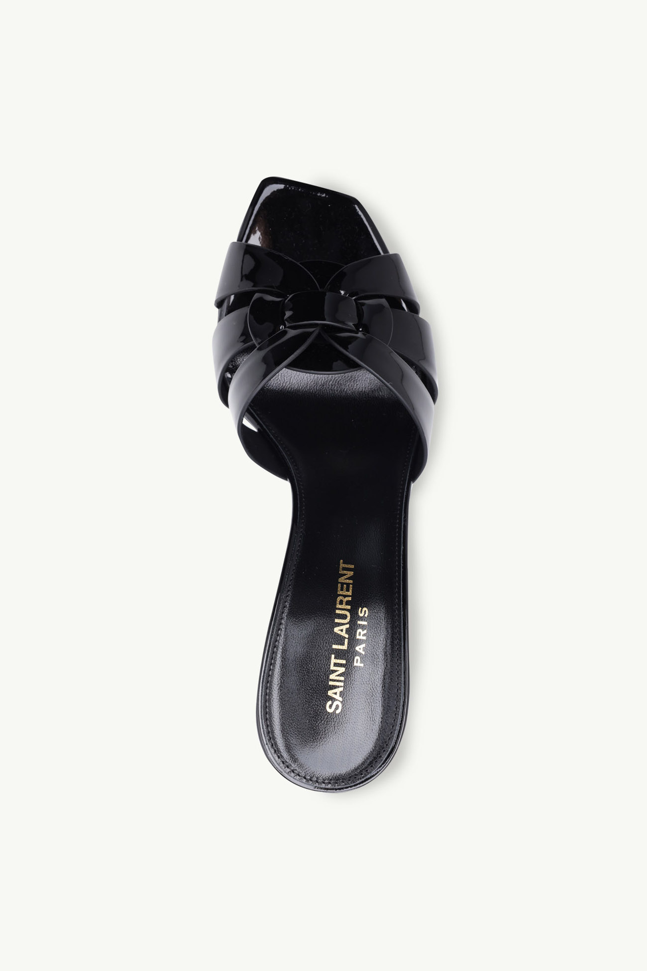 SAINT LAURENT Tribute Open Toe Mules 8.5cm in Black Patent 4