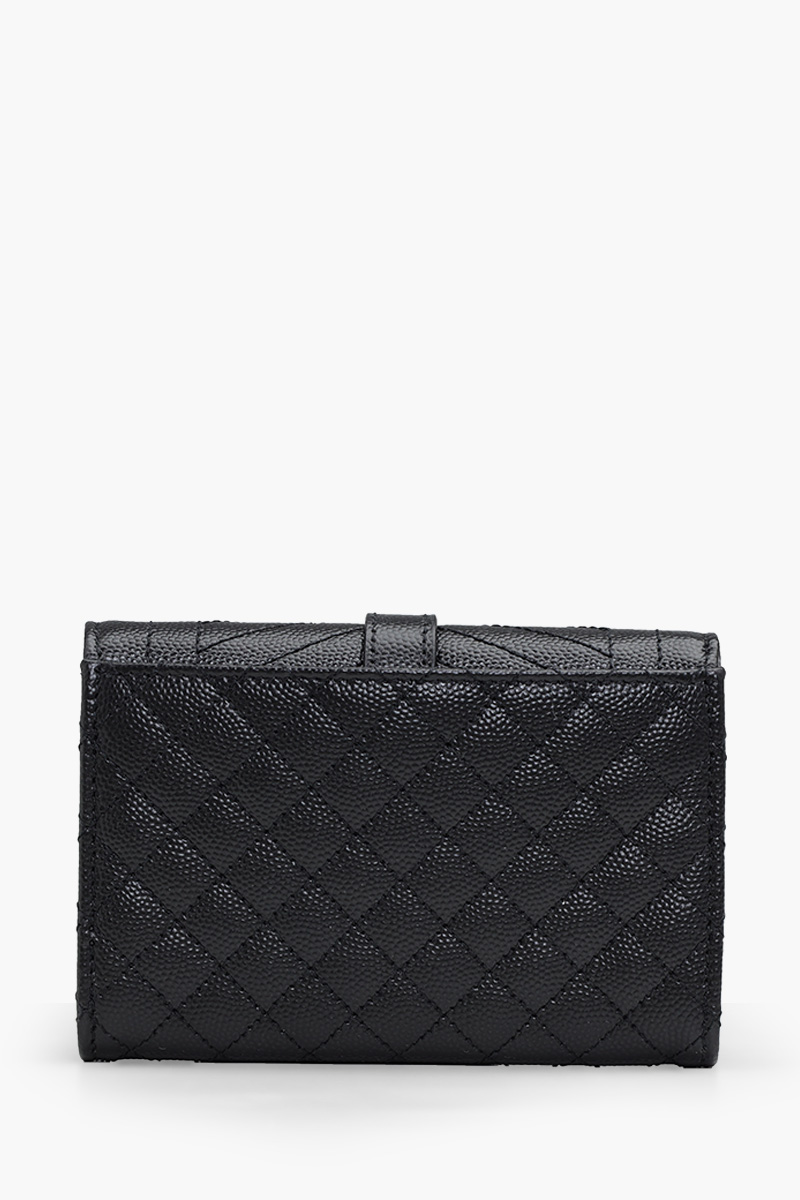 SAINT LAURENT Small Envelope Flap Wallet in Black Caviar Leather GHW 1