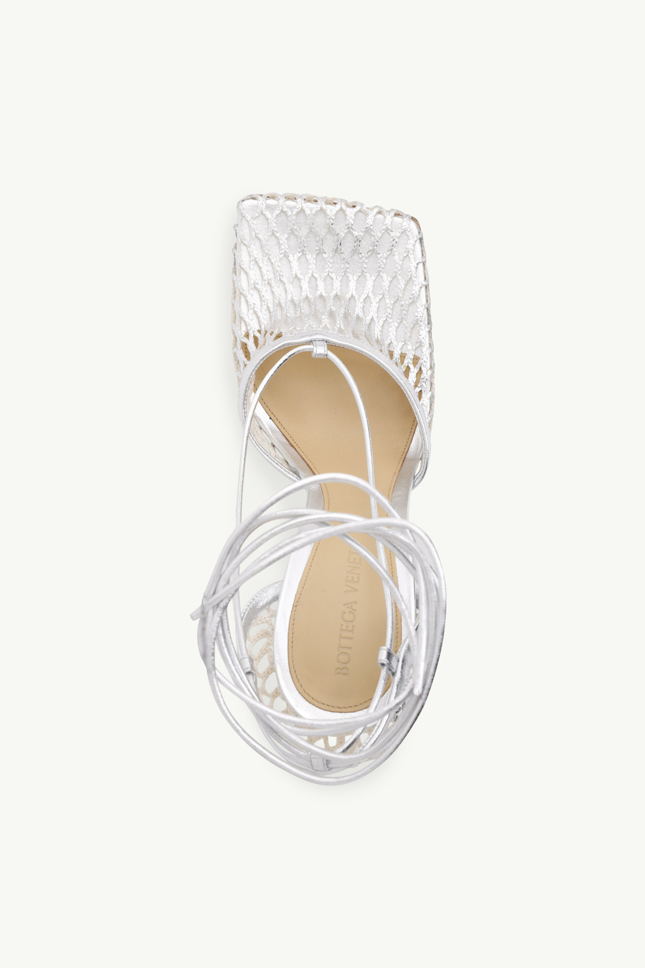 BOTTEGA VENETA Stretch Ankle Strap Mesh Sandals 9cm in Silver 3