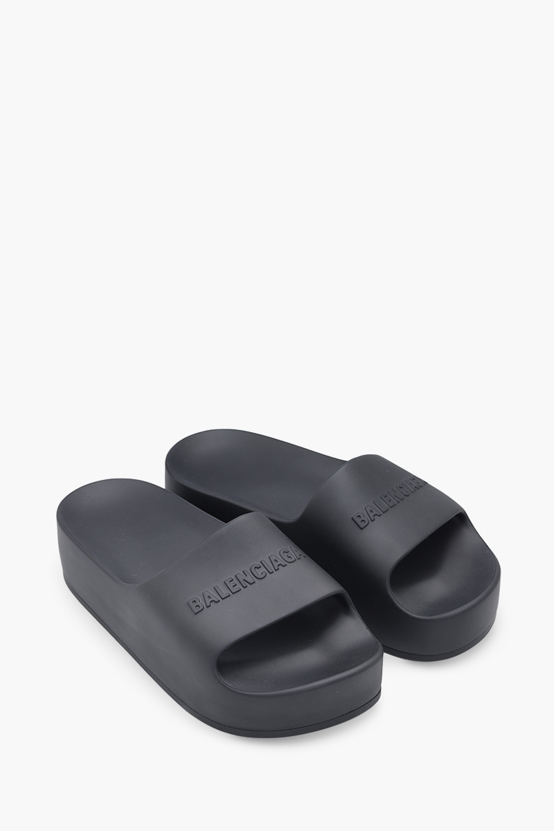 BALENCIAGA Women Chunky Slide Sandals in Black with Embossed Logo 1