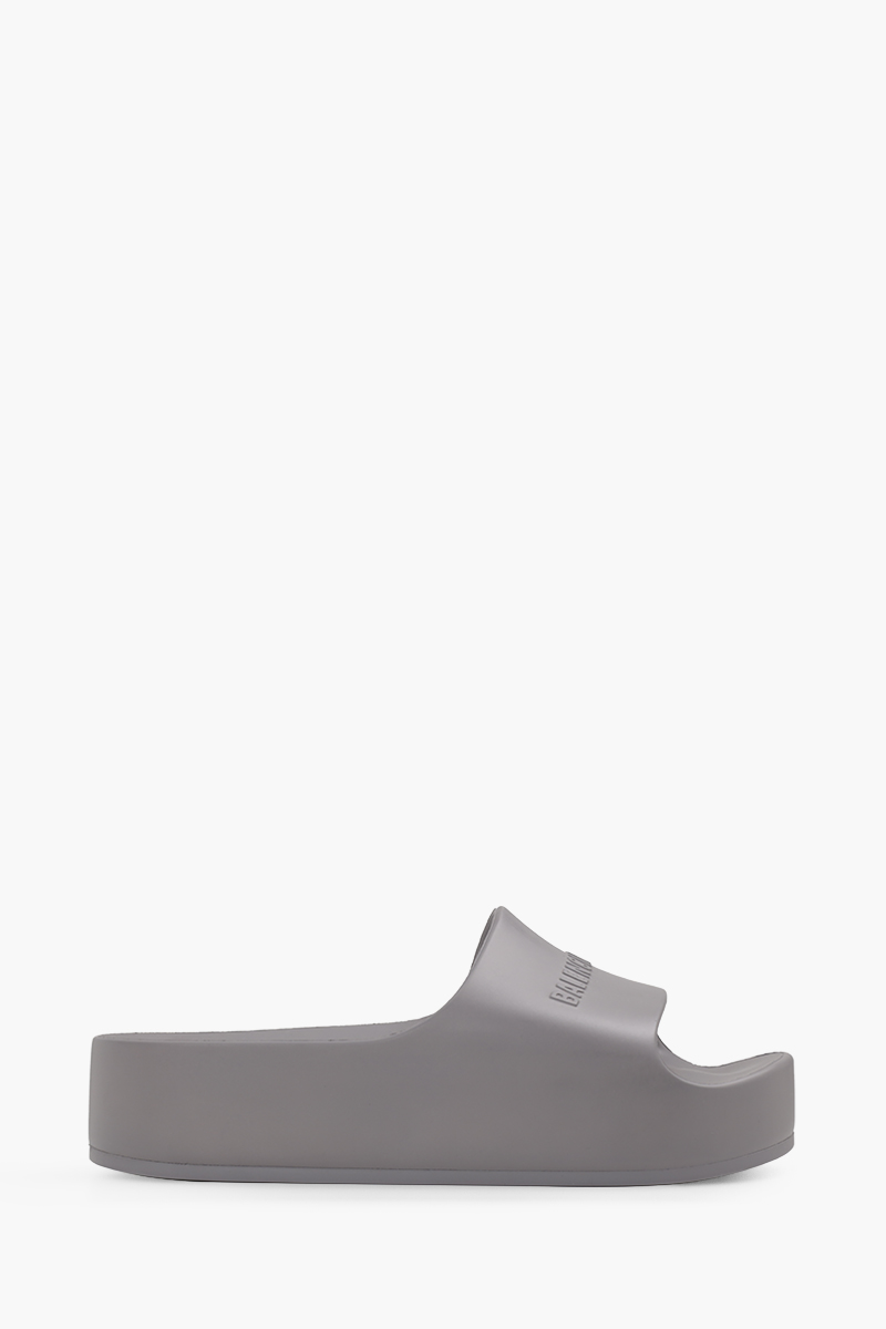 BALENCIAGA Women Chunky Slide Sandals in Dark Grey with Embossed Logo 0