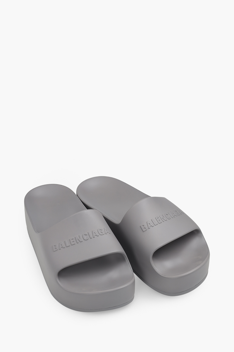 BALENCIAGA Women Chunky Slide Sandals in Dark Grey with Embossed Logo 1