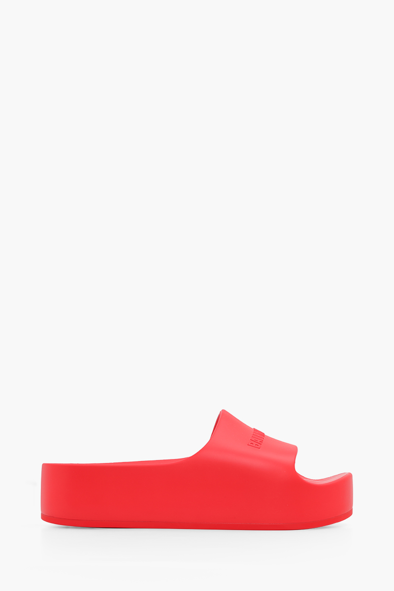 BALENCIAGA Women Chunky Slide Sandals in Tomato Red with Embossed Logo 0