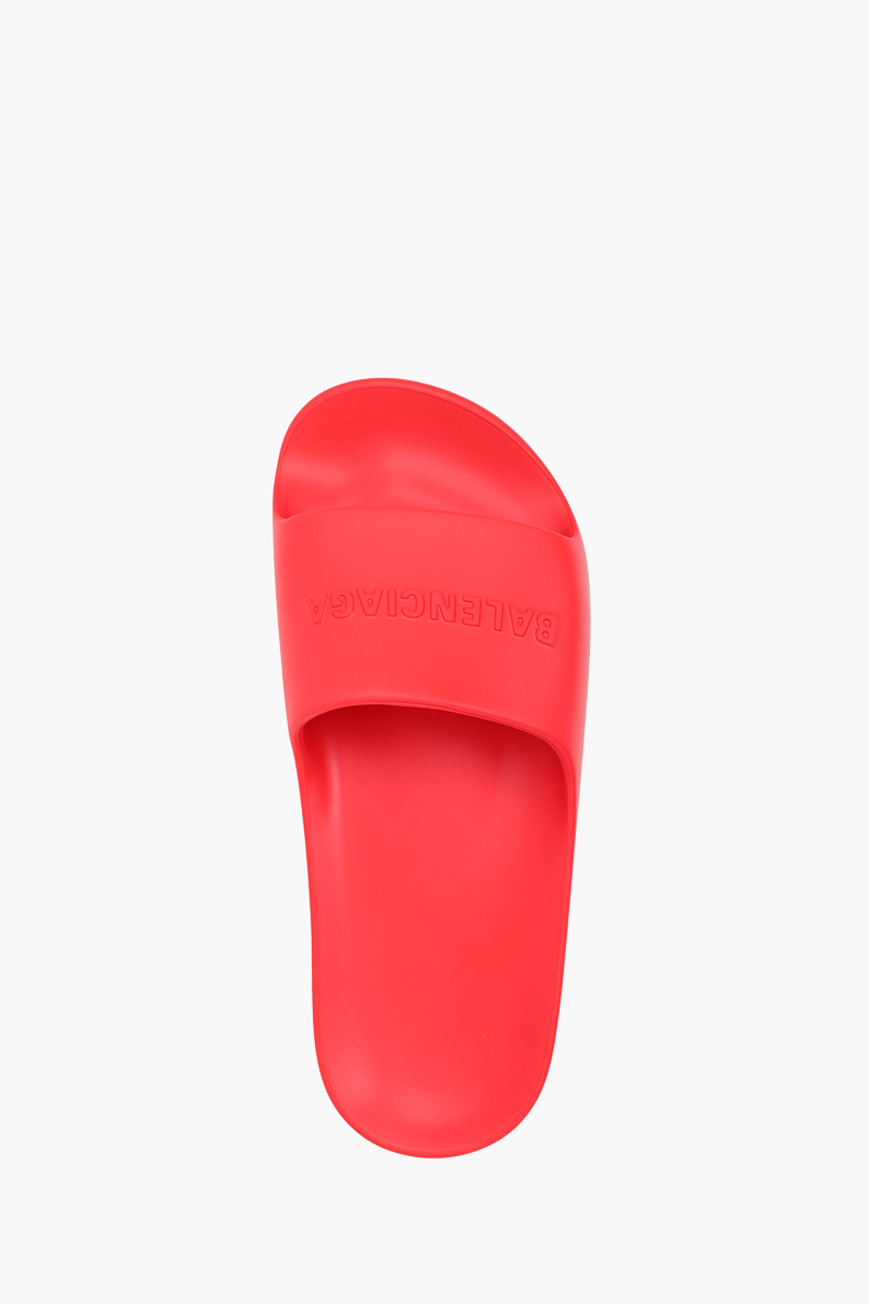 BALENCIAGA Women Chunky Slide Sandals in Tomato Red with Embossed Logo 3