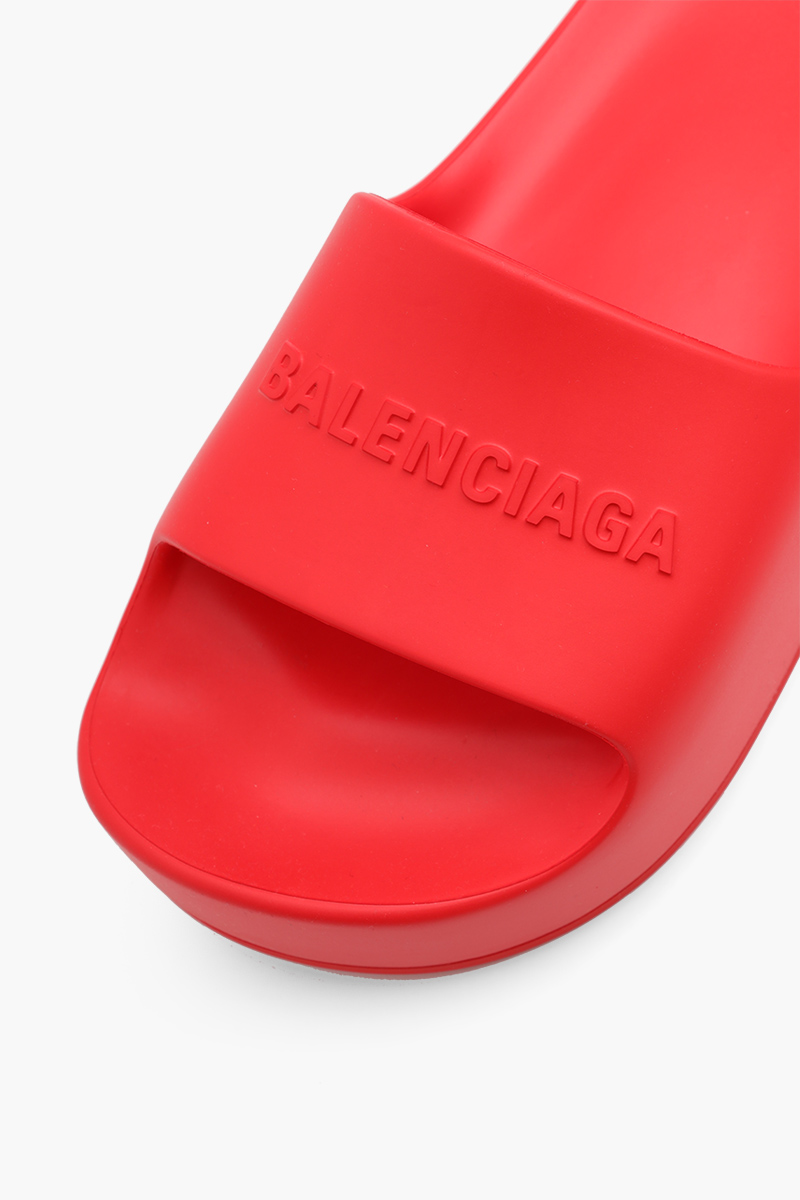 BALENCIAGA Women Chunky Slide Sandals in Tomato Red with Embossed Logo 4