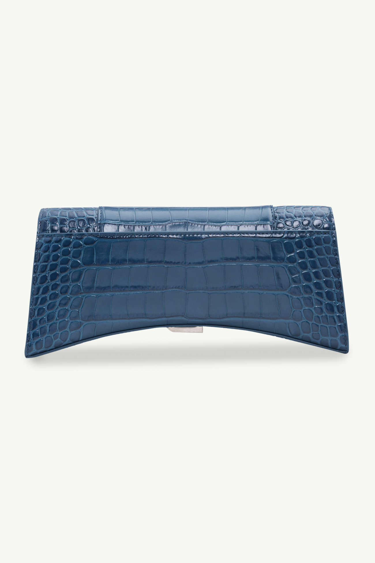 BALENCIAGA Hourglass Sling Bag in Dark Petrol Blue Shiny Croco-Stamped Leather SHW 1