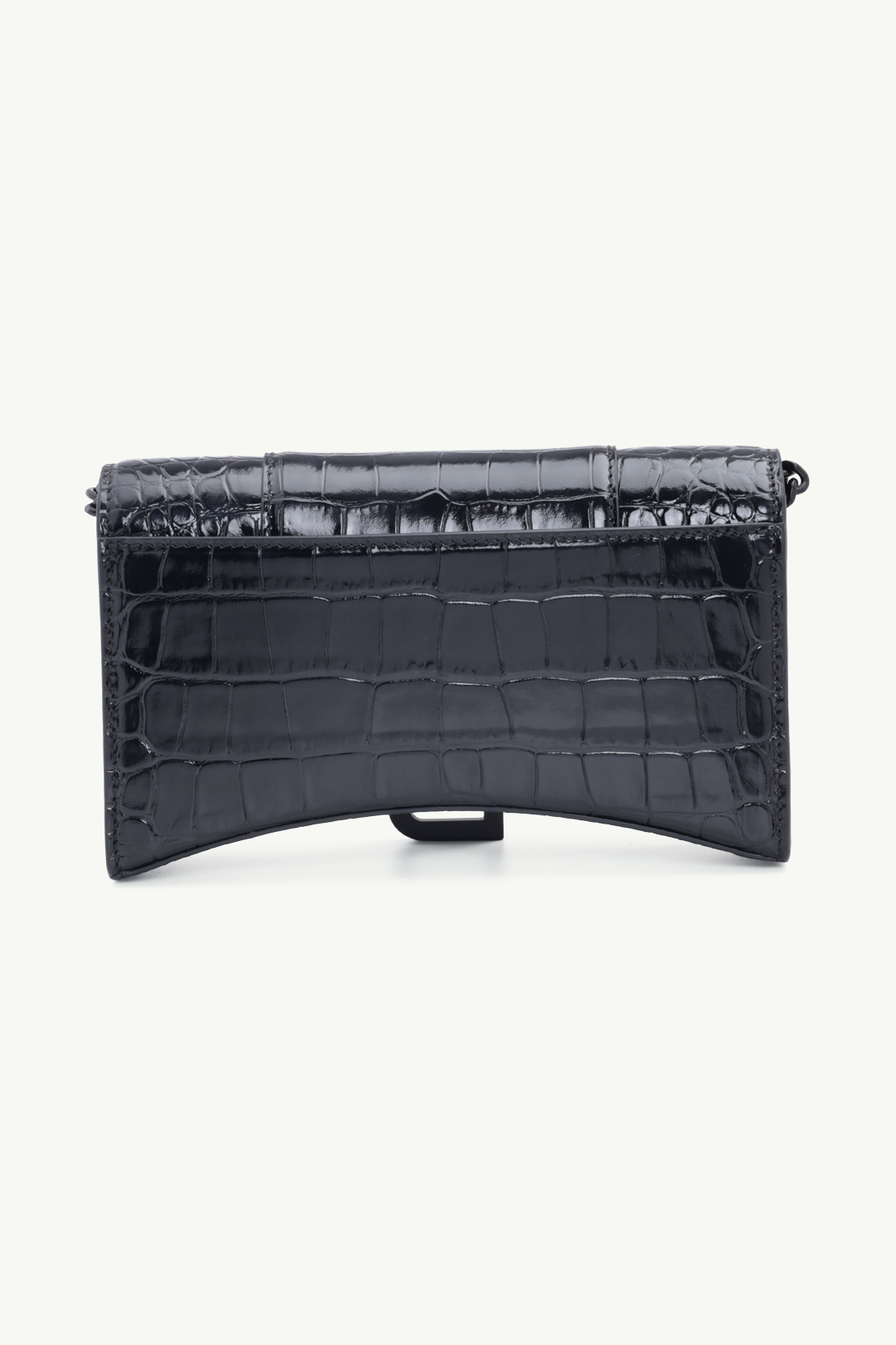 BALENCIAGA Hourglass Wallet on Chain in Black Shiny Croco Embossed BHW 1