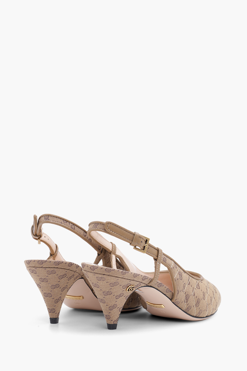 GUCCI Women Mini GG Supreme Slingback Pumps 55mm in Beige/Ebony Canvas 2