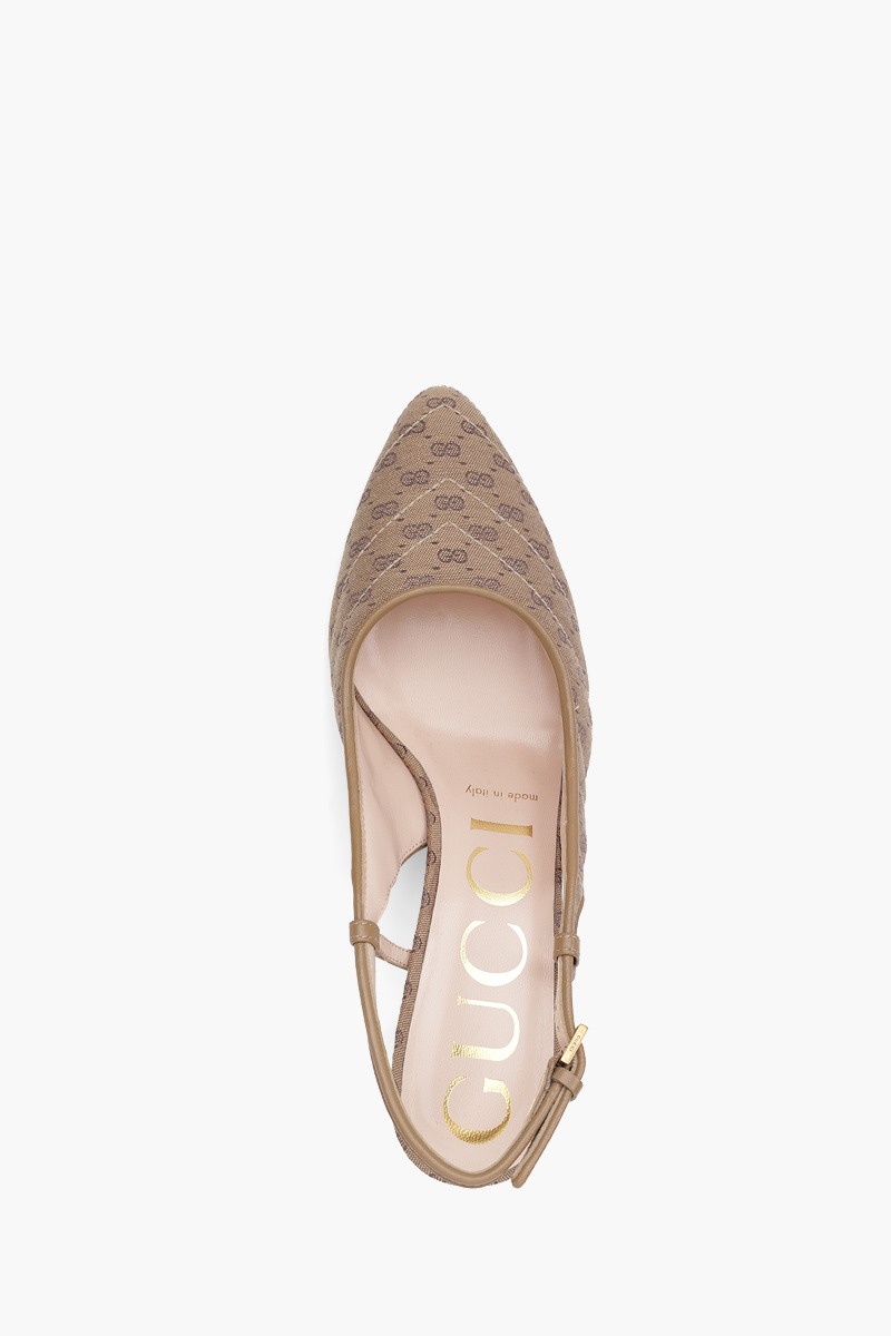 GUCCI Women Mini GG Supreme Slingback Pumps 55mm in Beige/Ebony Canvas 3