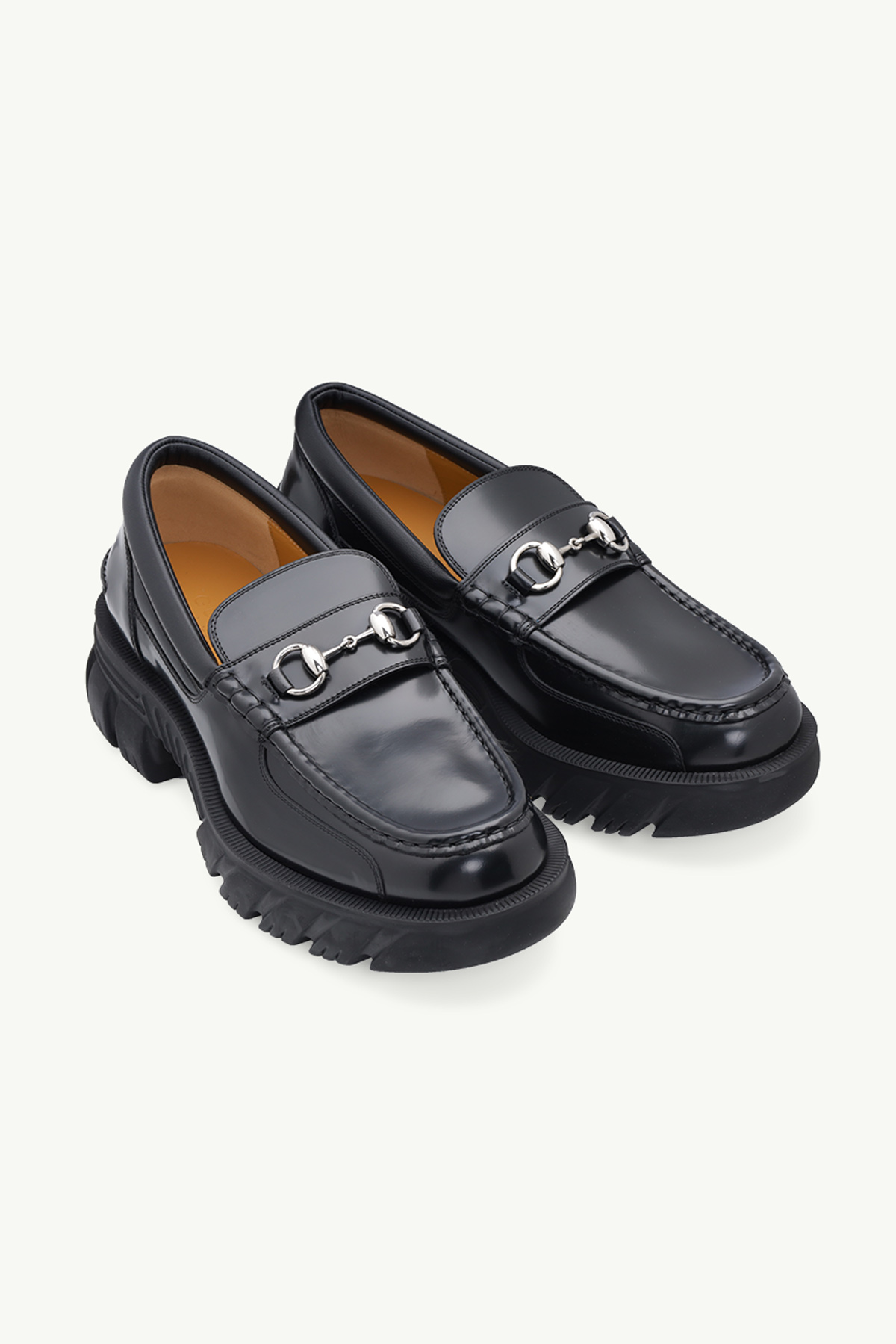 GUCCI Men Horsebit Rubber Sole Loafers 40mm in Black Smooth Leather SHW 1