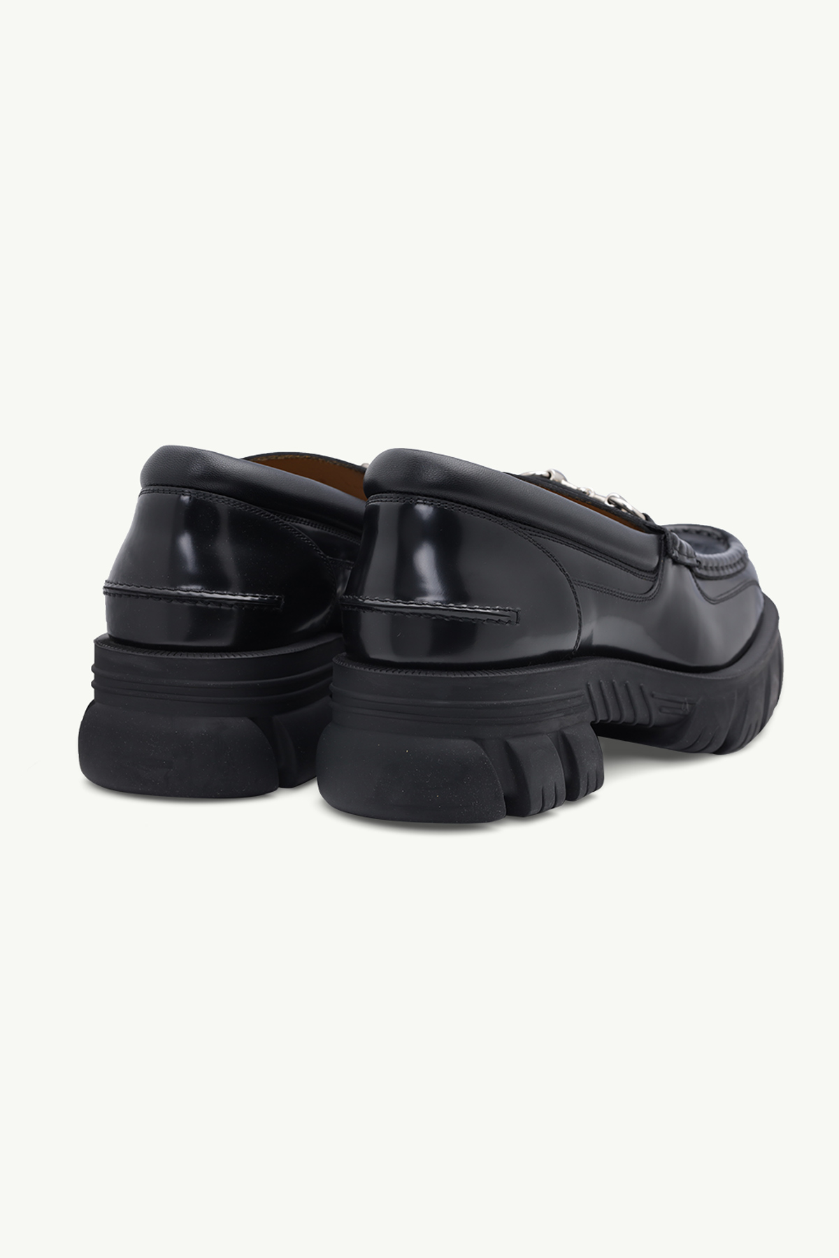 GUCCI Men Horsebit Rubber Sole Loafers 40mm in Black Smooth Leather SHW 2