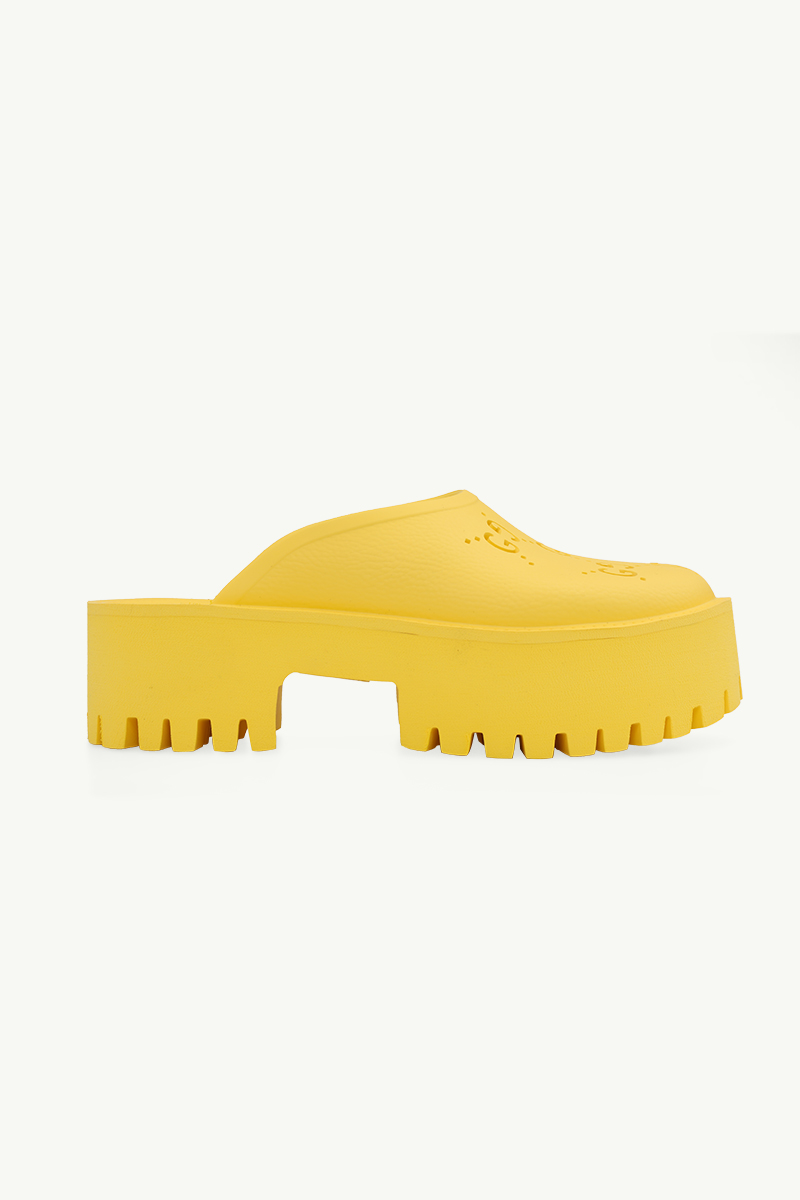 GUCCI Women GG Perforated Plaform Slip-On Sandals 55mm in Yellow Rubber 0