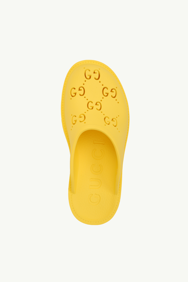 GUCCI Women GG Perforated Plaform Slip-On Sandals 55mm in Yellow Rubber 3