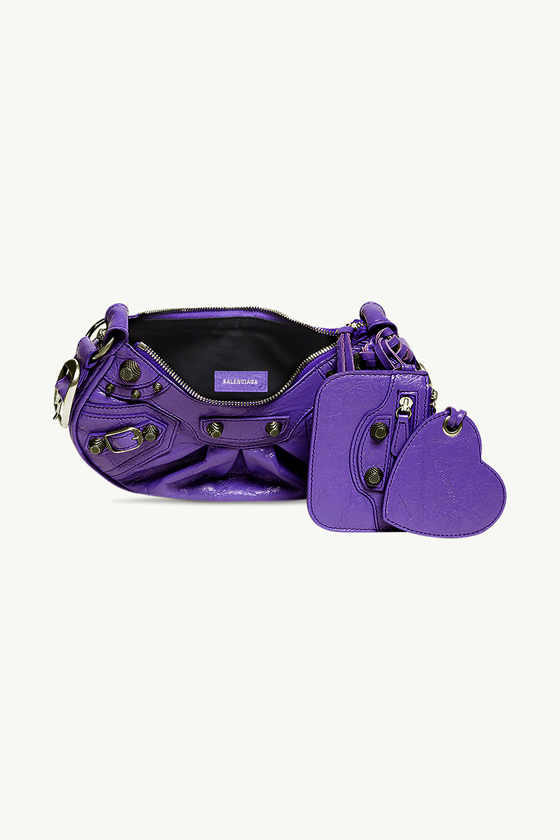 BALENCIAGA Le Cagole XS Shoulder Bag in Purple Arena Lambskin SHW 3