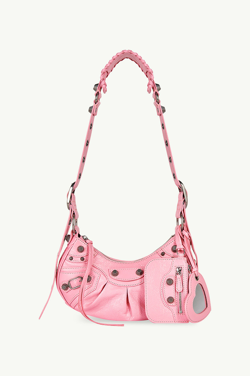 BALENCIAGA Le Cagole XS Shoulder Bag in Pink Arena Lambskin SHW 0