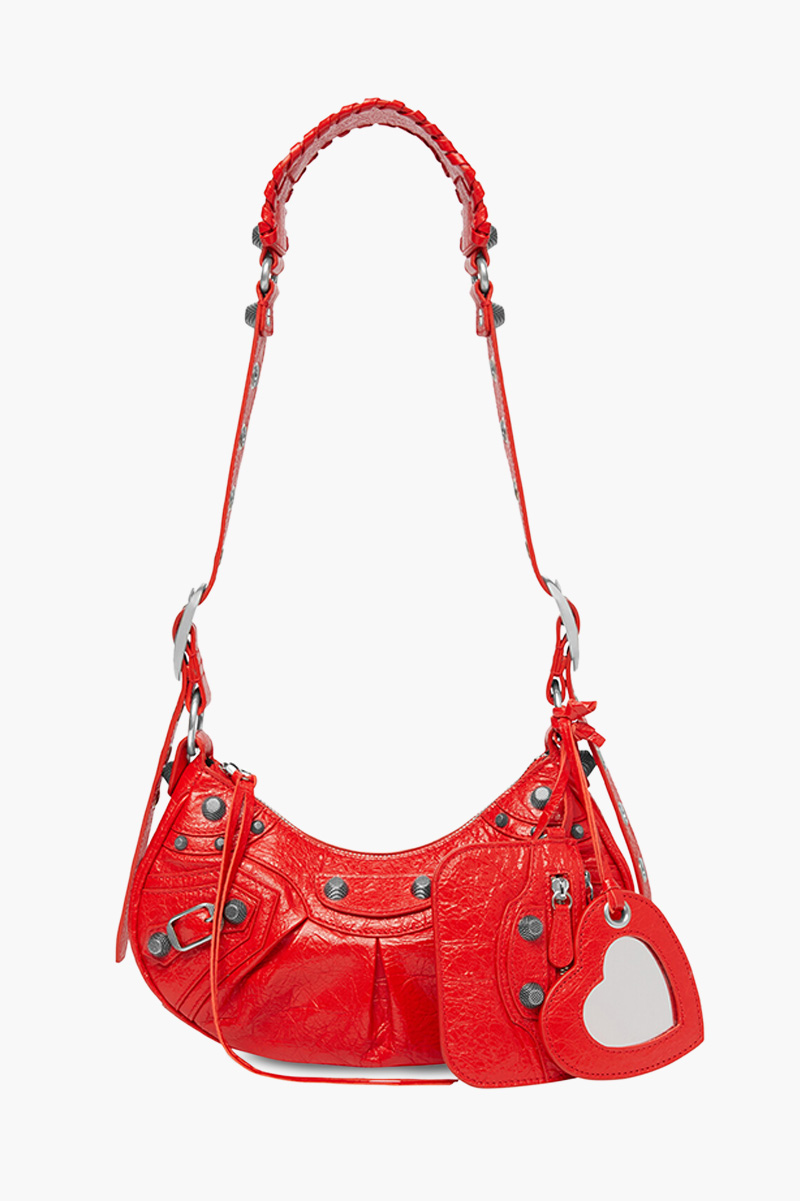 BALENCIAGA Le Cagole XS Shoulder Bag in Tomato Red Arena Lambskin SHW 0