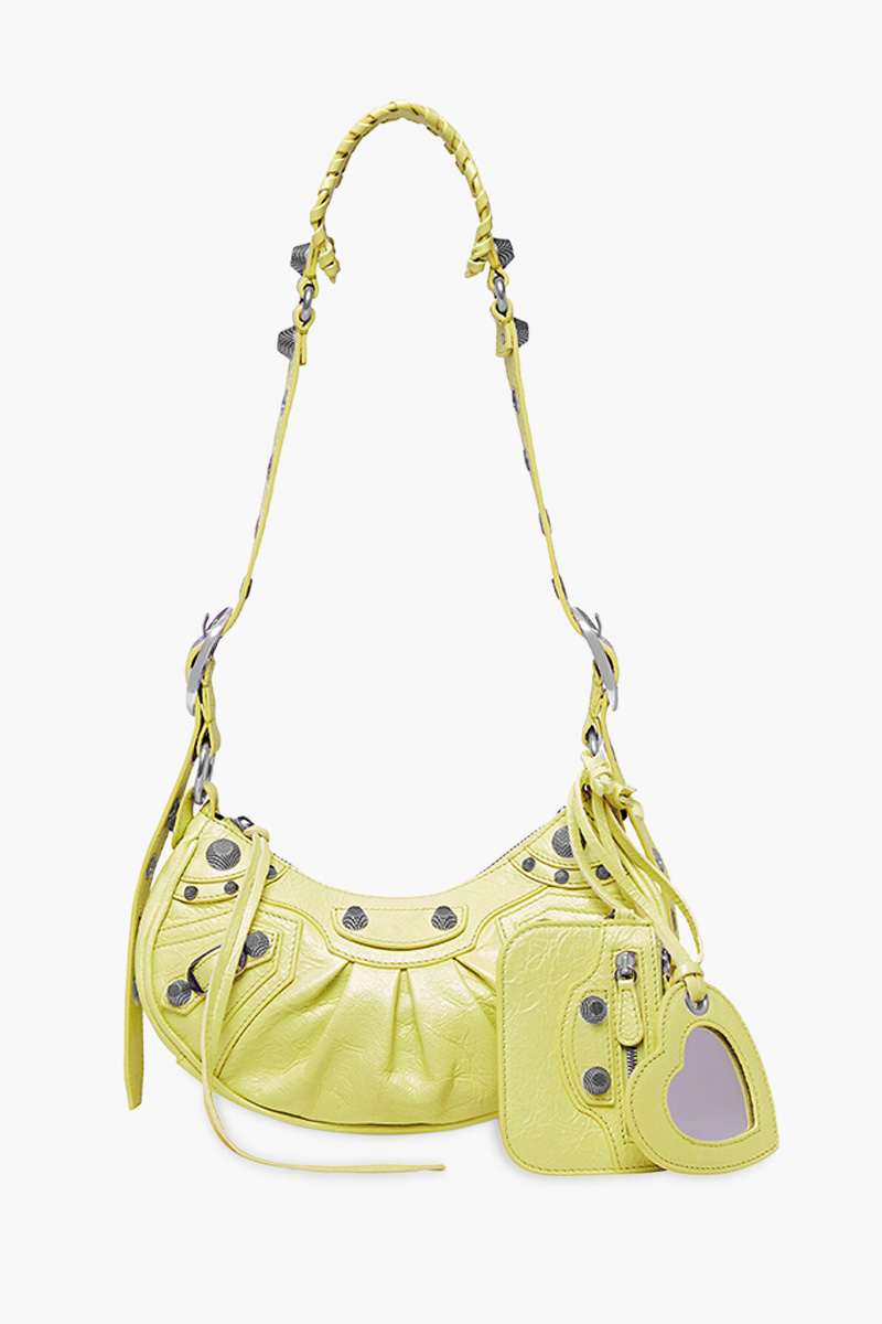 BALENCIAGA Le Cagole XS Shoulder Bag in Yellow Arena Lambskin SHW 0