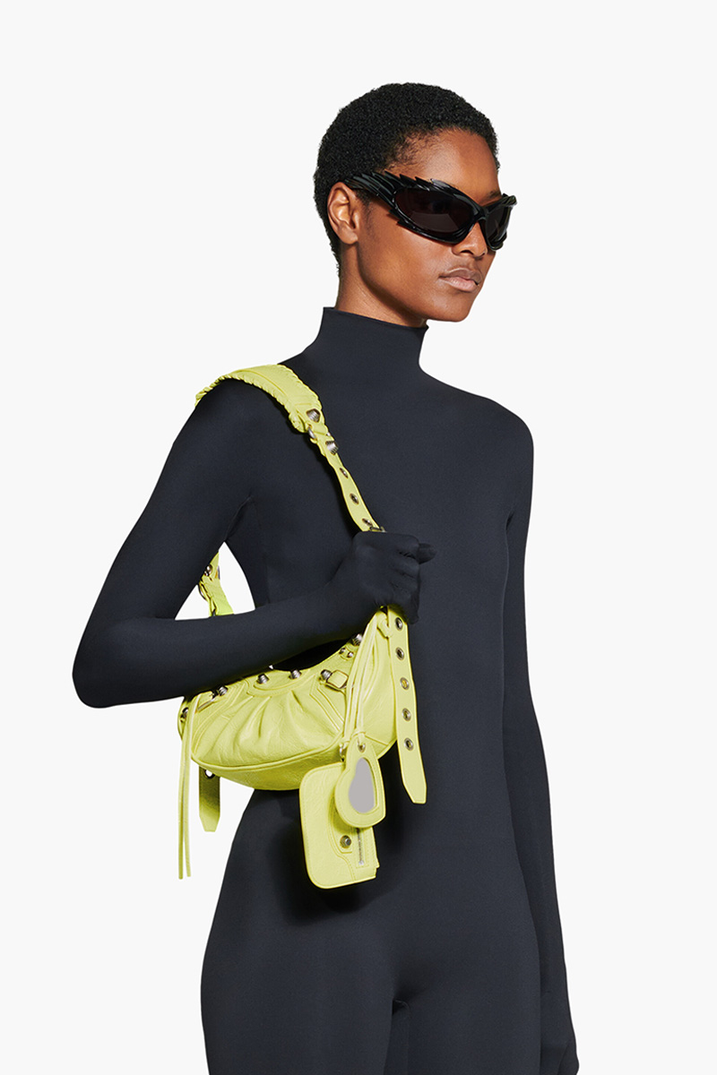 BALENCIAGA Le Cagole XS Shoulder Bag in Yellow Arena Lambskin SHW 3