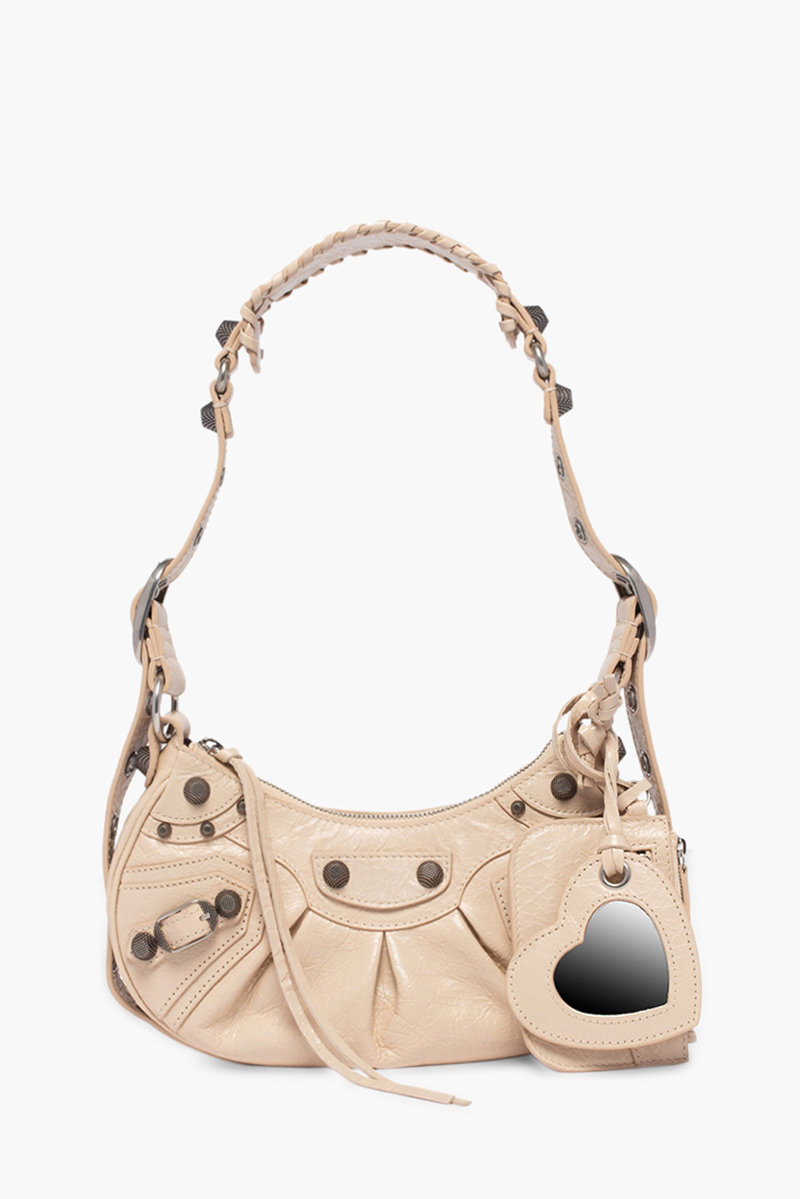 BALENCIAGA Le Cagole XS Shoulder Bag in Sand Beige Arena Lambskin SHW 0