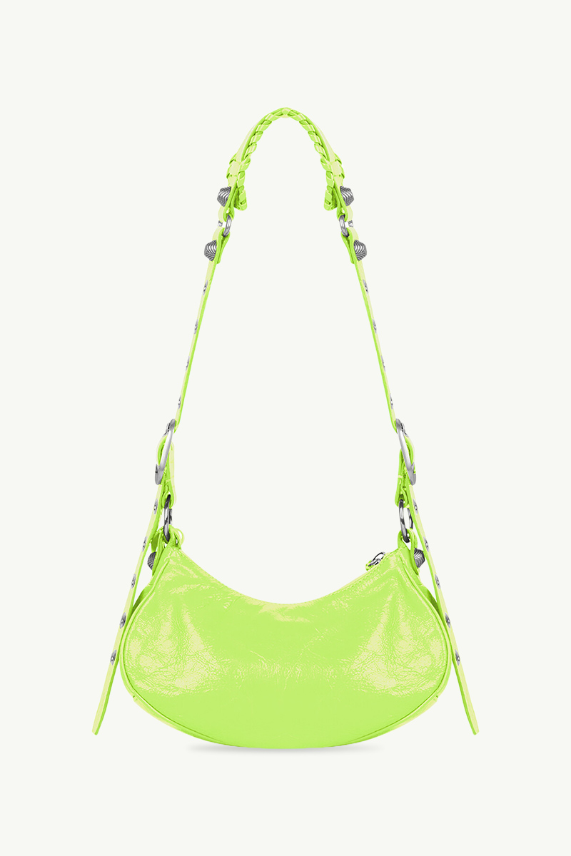 BALENCIAGA Le Cagole XS Shoulder Bag in Neon Yellow Arena Lambskin SHW 1