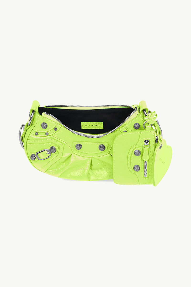 BALENCIAGA Le Cagole XS Shoulder Bag in Neon Yellow Arena Lambskin SHW 2