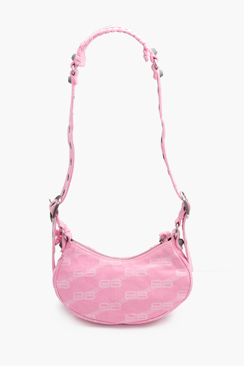 BALENCIAGA Le Cagole XS Shoulder Bag in Pink BB Monogram Denim SHW 1