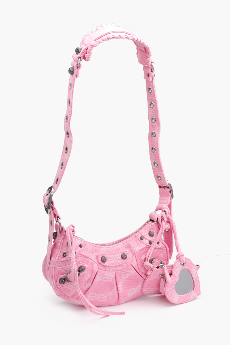 BALENCIAGA Le Cagole XS Shoulder Bag in Pink BB Monogram Denim SHW 2