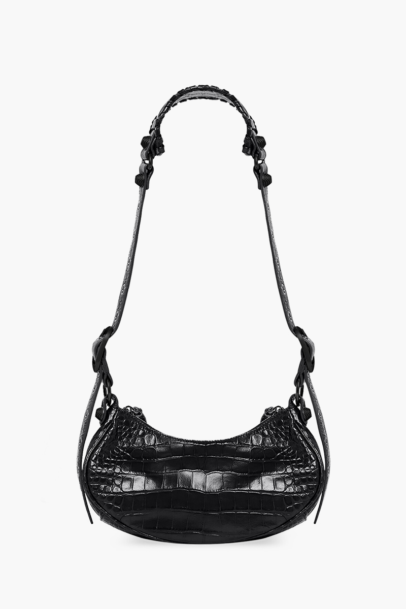 BALENCIAGA Le Cagole XS Shoulder Bag in Black Croco Embossed BHW 1