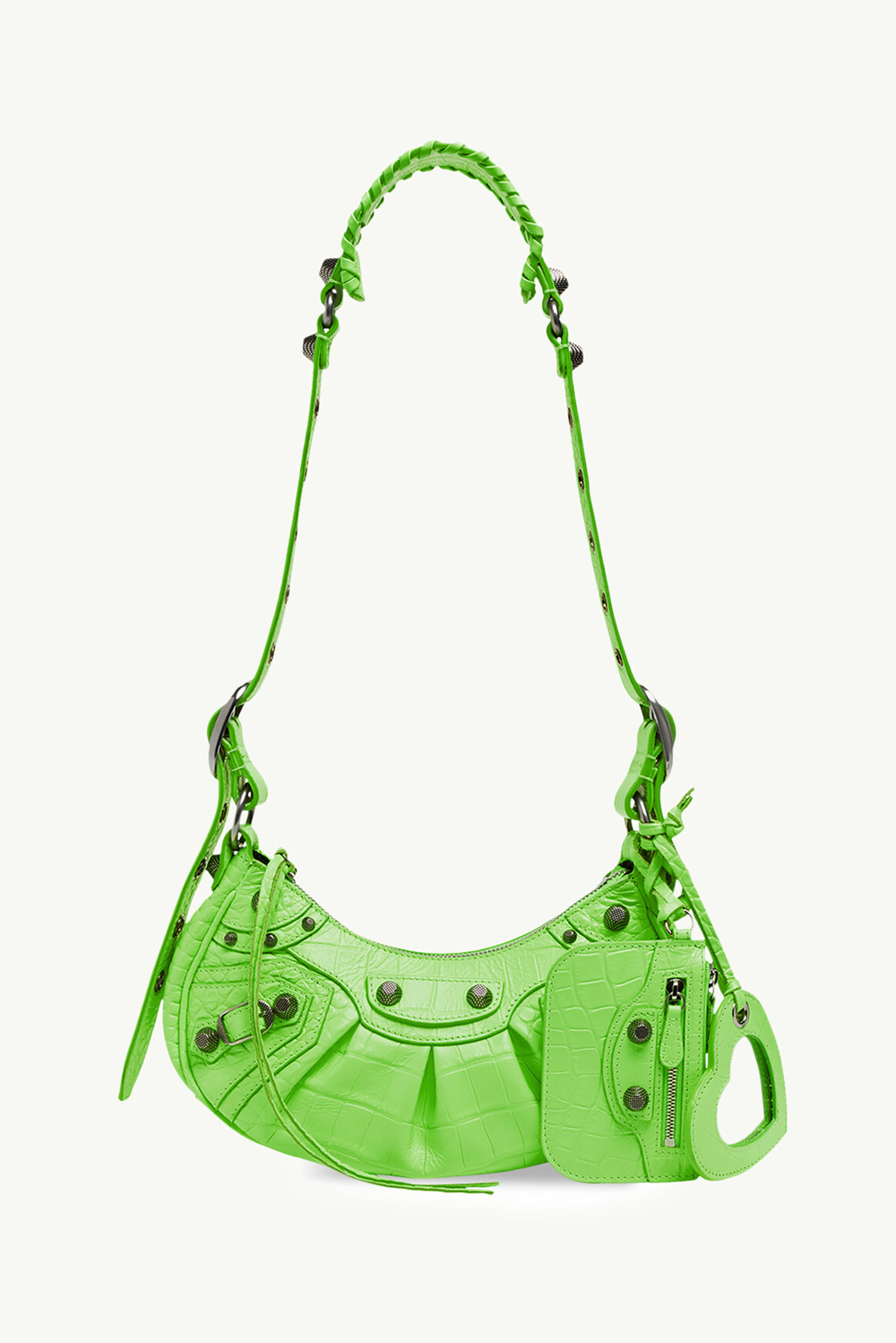 BALENCIAGA Le Cagole XS Shoulder Bag in Bright Green Croco Embossed SHW 0